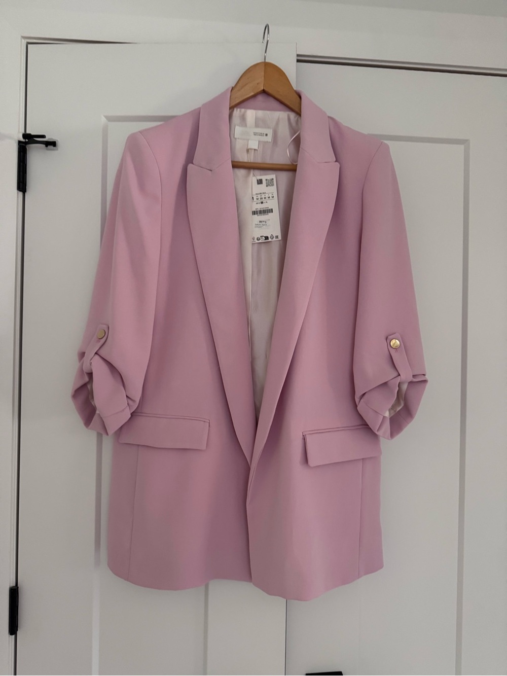 Zara Pink Ruched Sleeve Blazer Size M NWT